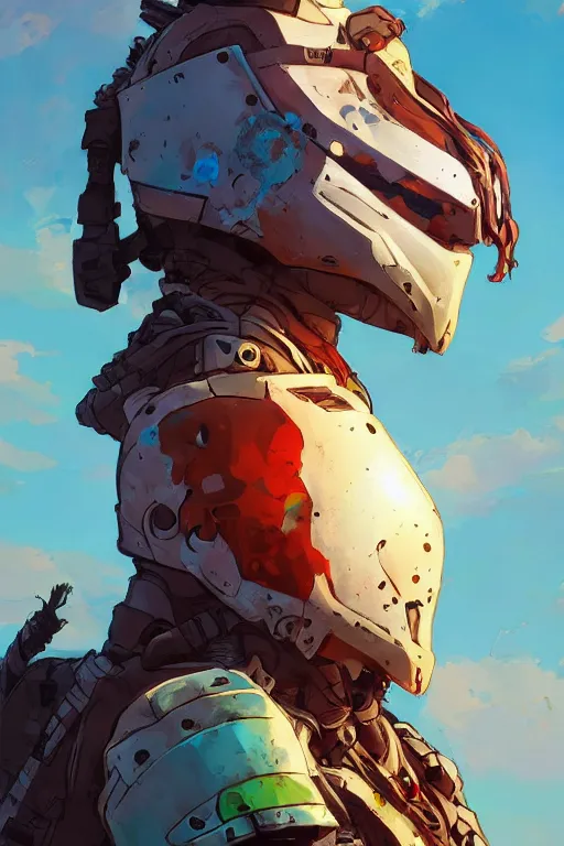 Image similar to combination suit armor aloy horizon forbidden west horizon zero dawn robot ninja mask helmet backpack tribal, art gta 5 comics, official fanart behance hd artstation by jesper ejsing, by rhads, makoto shinkai and lois van baarle, ilya kuvshinov, ossdraws radiating a glowing aura cgi rtx 2 0 2 2