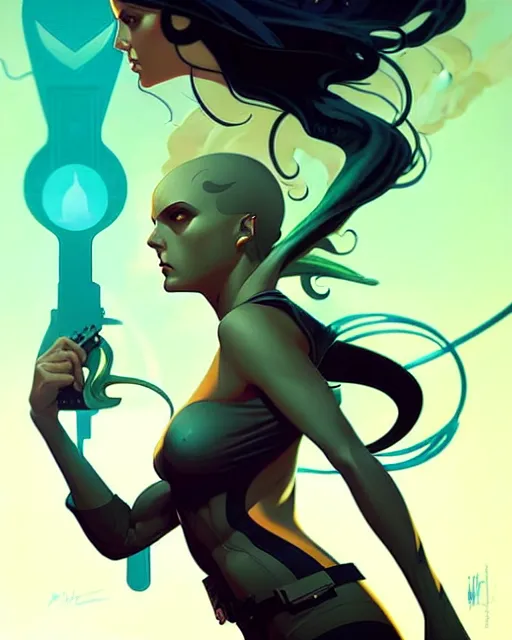 Image similar to peter mohrbacher, phil noto comicbook cover art, jessica alba as riptide