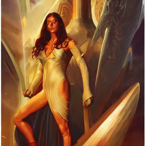 Image similar to seductive, clothed science fiction byzantine noble, by boris vallejo and greg rutkowski