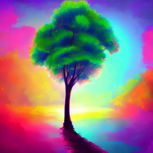 Image similar to a colorful tree, digital art, artstation