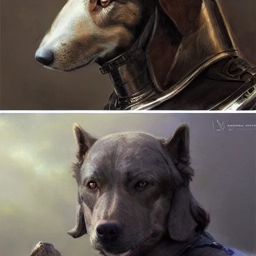 Image similar to doggo animal as a realistic fantasy knight, closeup portrait art by donato giancola and greg rutkowski, digital art, trending on artstation, symmetry!!