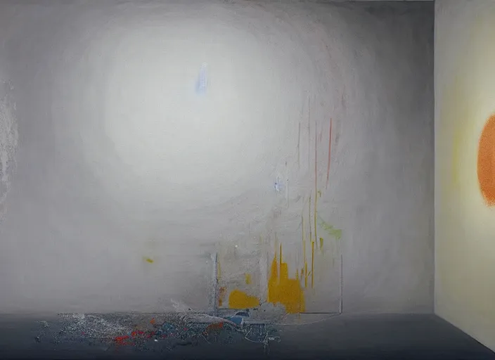 Image similar to beautiful abstract composition in middle rest is white canvas by eddie martinez and pat steir and hilma af klint, psychological, photorealistic, dripping paint, washy brush, oil on canvas, matte painting, rendered in octane, altermodern, masterpiece