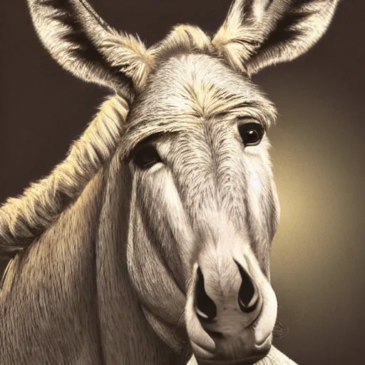 Image similar to donkey sitting on benjamin netanyahu picture, photorealistic, detailed, photograph