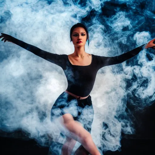 Prompt: smoke dancer, realistik, 4 k photography