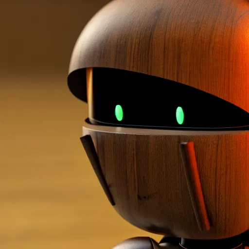 Image similar to a cute little robot in wood. super realistic 8 k render of a dark hooded powerful elegant, cinematic composition