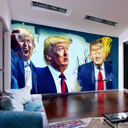 Image similar to mural of Donald Trump on the wall of a modern loft, beautiful architecture, popular interior design style