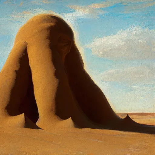 Image similar to A giant sand golem, by asher duran