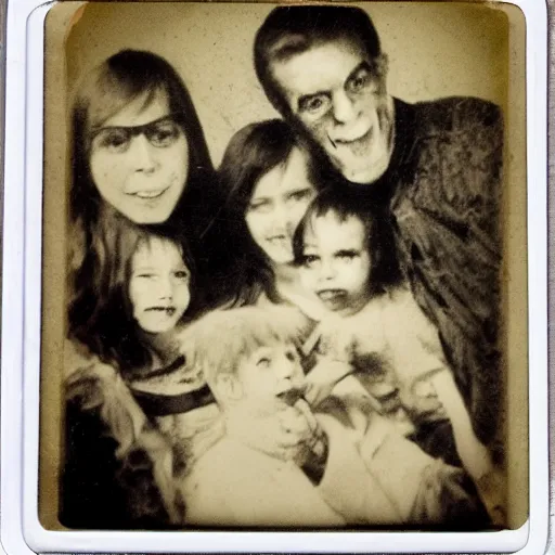 Image similar to family photo of a zombie family poloroid,