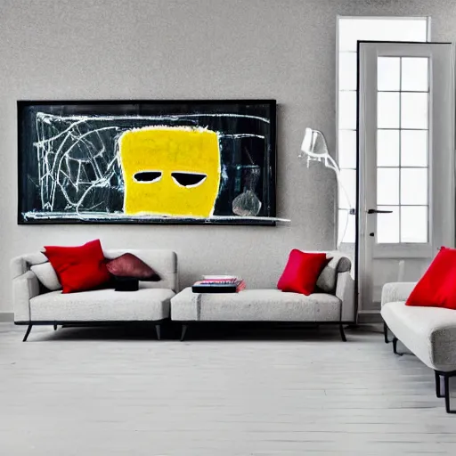 Image similar to A modern couch designed by Basquiat Realistic Photo, Advertising photography