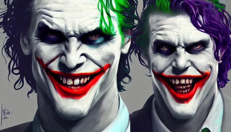 Image similar to Digital painting of Bill Skasgard as Joker, hyperdetailed, artstation, cgsociety, 8k