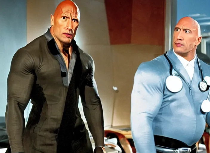 Image similar to film still of Dwayne Johnson as Doctor Evil from Austin Powers