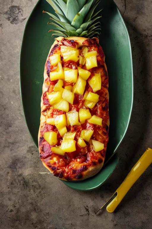 Prompt: pineapple wrapped in a pizza