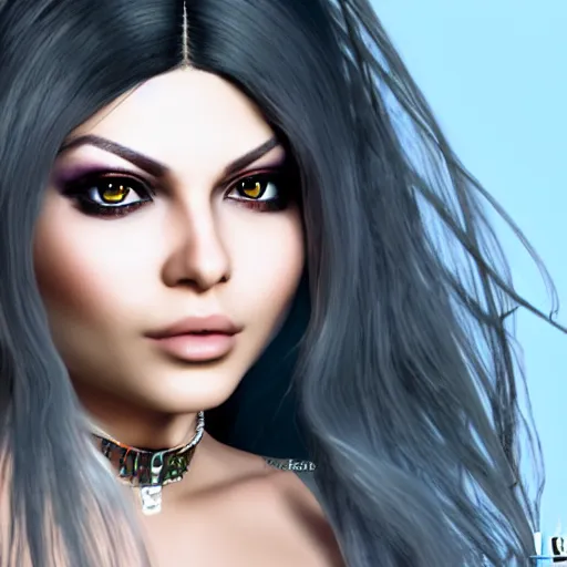 Image similar to portait of haifa wehbe, long hair, hd, centred, unreal engine, final fantasy style
