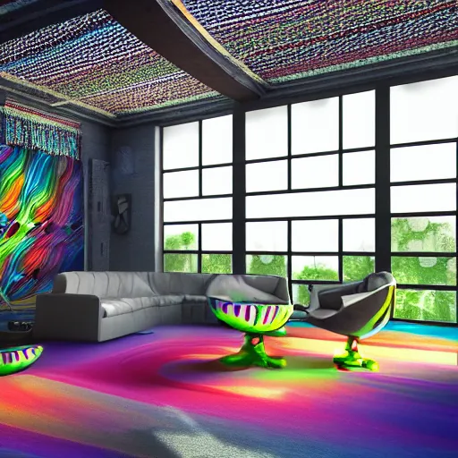 Image similar to : psychedelic art studio, luxury, modern architectural plans hyper - realistic, detailed, render by c 4 d octane, unreal engine, 8 k 3 d render ray traceing