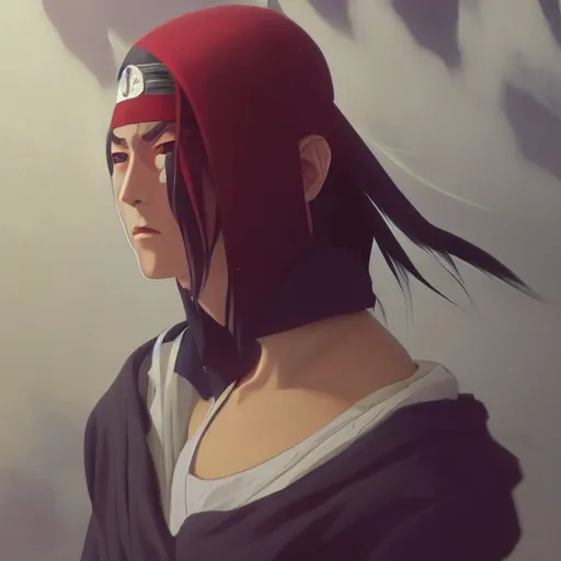 Prompt: a portrait of itachi uchiha, rpg reference, art by ilya kuvshinov, artgerm, alphonse mucha, and greg rutkowski, trending on artstation, octane render, insanely detailed, 8 k