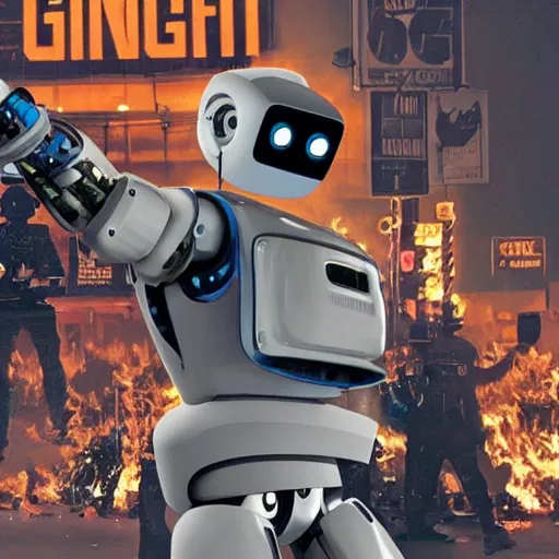Prompt: gangster robot riot in cali protest robot live mattter, 8 k, very clear, lightning, smooth, hdd, frank miller style