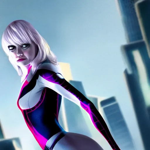 Image similar to Emma Stone as Spider-Gwen