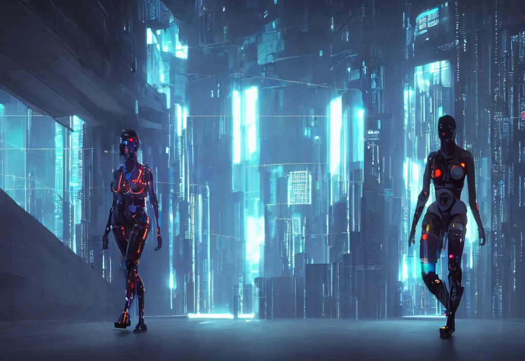 Prompt: shot of film by cyberpunk and syntwave syle, human like a cyborg, character design, full body in data center, extreamly detailed data center, symmetry, realistic, cinematic, awesome composition, color balance, professional lighting diffracted lightray, trending on artstation, volumetric lighting, octane render, awesome art, concept art