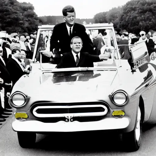 Image similar to john f kennedy rides in a rocket league car