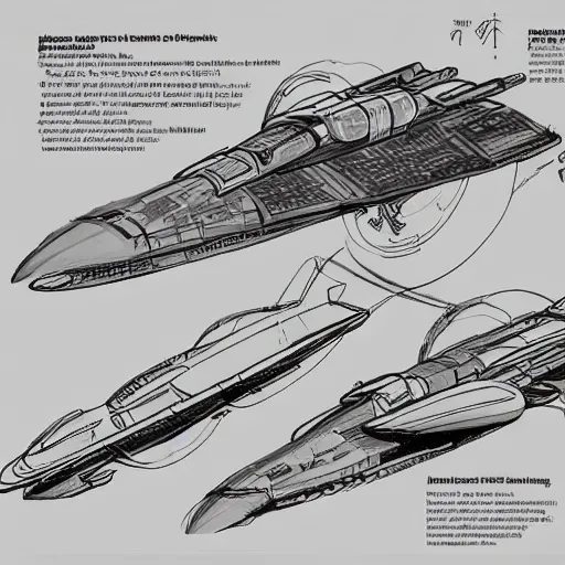 Image similar to sketches of fighting spaceship, full page, technical, detailed