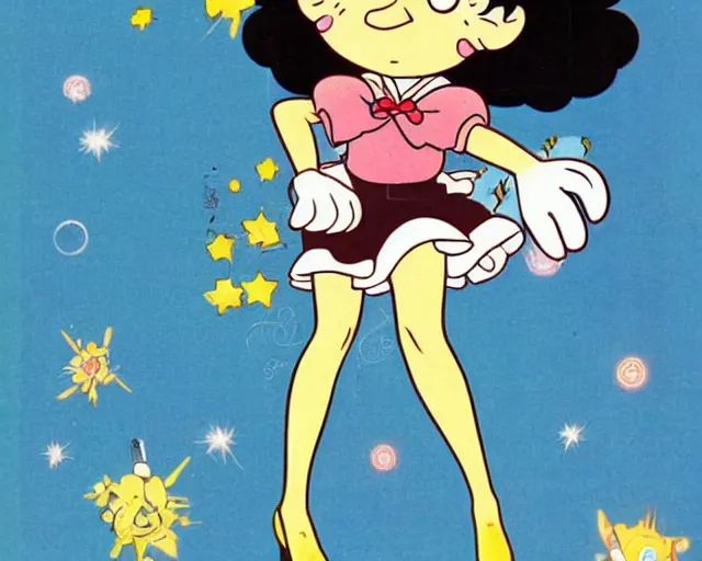 Prompt: Osamu Tezuka's Betty Boop as a magical girl, vintage anime, colorized retro cartoon, HD remaster