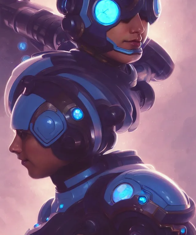 Prompt: futuristic megaman X portrait, sci-fi steampunk, fantasy, intricate, elegant, highly detailed, digital painting, artstation, concept art, smooth, sharp focus, illustration, art by artgerm and greg rutkowski and alphonse mucha