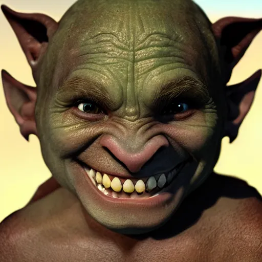 Image similar to a detailed portrait of a cute child orc boy smiling, fantasy art illustration, incredibly highly detailed and realistic, 8 k, sharp focus