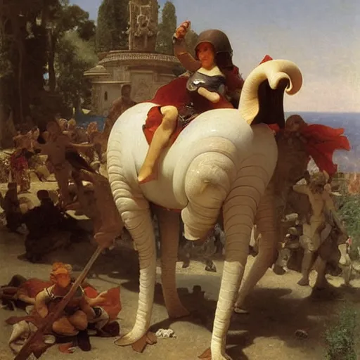 Image similar to A giant snail attacking a knight, oil on canvas, fantasy, highly detailed, epic, by William-Adolphe Bouguereau