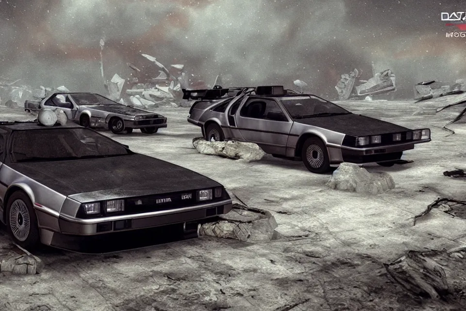 Prompt: ultra realistic delorean dmc 5 drifting next to toyta trueno ae 8 6 on ancient space highway wreckage in space, dark cinematic, volumetric, realistic, 3 d render, realistic render, cinematic lighting, volumetric lighting, atmospheric, cinematic, unreal engine 5, unreal engine render, octane render, hd, photorealism, hyper realistic, 8 k