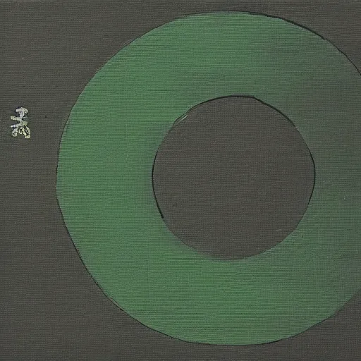 Prompt: a green circle on black canvas, very wider brush stroke, japanese art