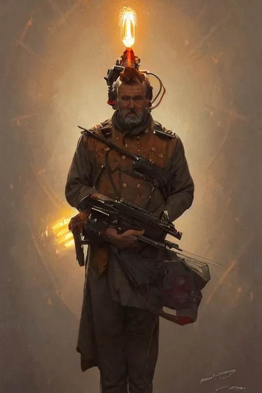 Image similar to a middle aged man as an artillery shell, realistic painting, symmetrical, highly detailed, digital painting, artstation, concept art, smooth, sharp focus, illustration, cinematic lighting, art by artgerm and greg rutkowski and alphonse mucha