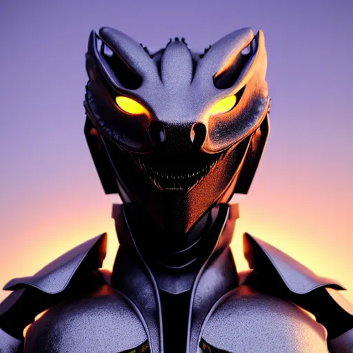 Image similar to chest up bust shot, realistic detailed stunning beautiful armored anthropomorphic humanoid female robot dragon, looking to the side, smooth and streamlined armor and design made of steel, sharp claws and sharp teeth, Slick LEDs, standing on two legs, on the beach during sunset, high quality, cinematic art, sunset lighting, 3D render, 8k, artstation, deviantart, furaffinity