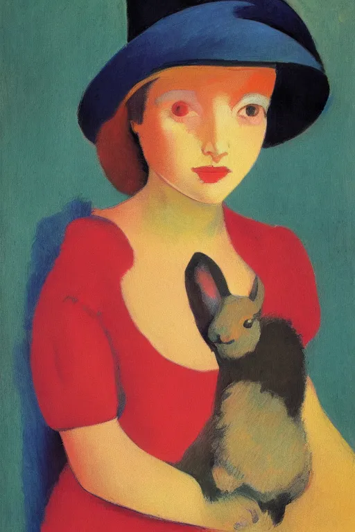 Prompt: portrait of a girl wearing a hat and holding a rabbit by alex ross, alexej von jawlensky, al williamson