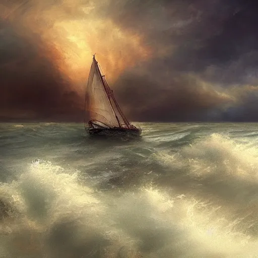 Image similar to a ship sailing through a storm, artstation hall of fame gallery, editors choice, #1 digital painting of all time, most beautiful image ever created, emotionally evocative, greatest art ever made, lifetime achievement magnum opus masterpiece, the most amazing breathtaking image with the deepest message ever painted, a thing of beauty beyond imagination or words