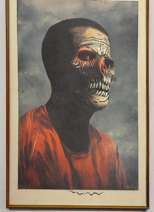 Image similar to vintage scary painting of the survivor