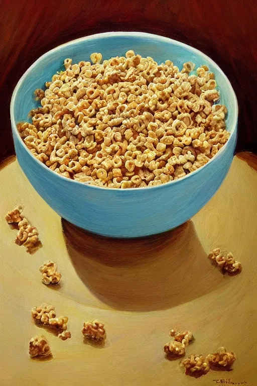 Image similar to painting of biblically accurate bowl of cereal, beautiful composition, amazing details