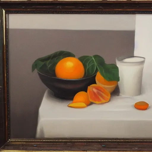 Image similar to a monochromatic nature morte painting in a flashy frame