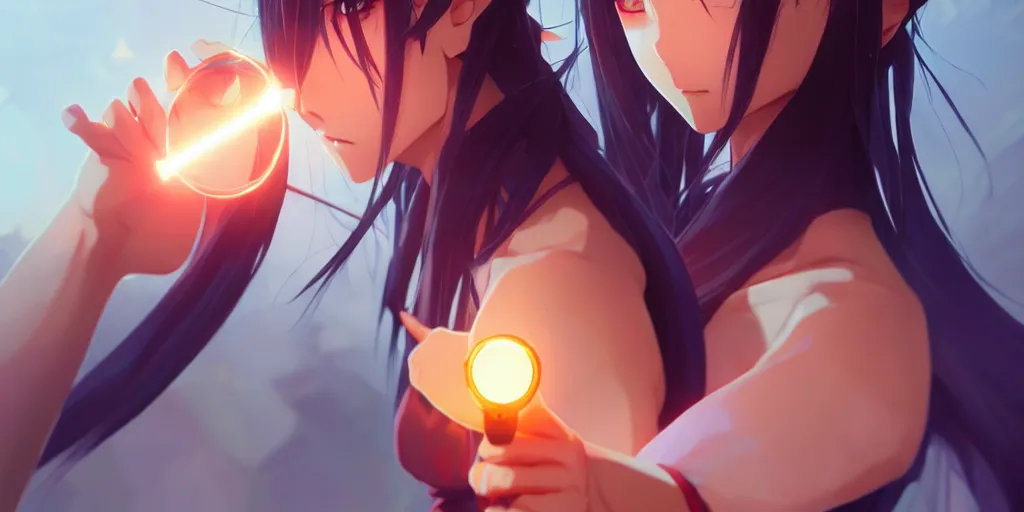 Prompt: a single beautiful anime girl holding a light source inside her hand, she wears samurai armor, expert high detail concept art, character design, perfect proportions defined face, vivid colors, photorealistic shaded lighting poster ilya kuvshinov, katsuhiro, makoto shinkai, wlop, loish and clamp style, trending on artstation, best selling artist