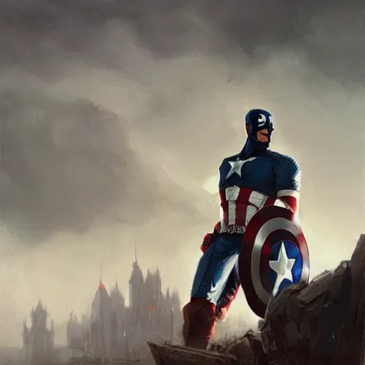 Prompt: captain america mourning for the fallen people art, by greg rutkowski