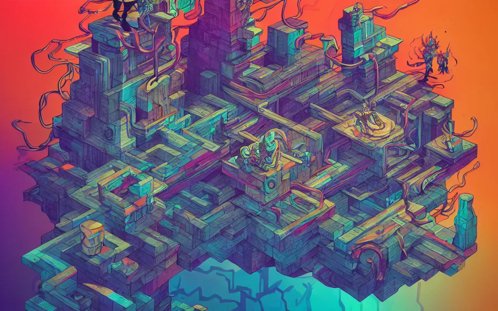 Image similar to arcane twisted turn of fate abstraction, centered award winning ink pen illustration, isometric abstract illustration by dan mumford, edited by craola, technical drawing by beeple and tooth wu, tiny details by artgerm and watercolor girl, symmetrically isometrically centered