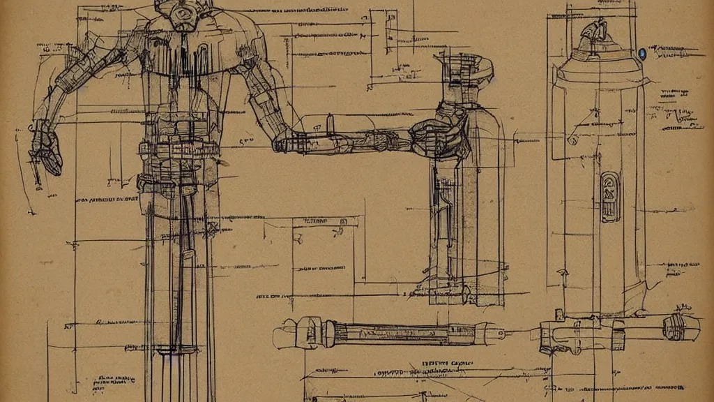 Image similar to ancient blueprint of a lightsaber