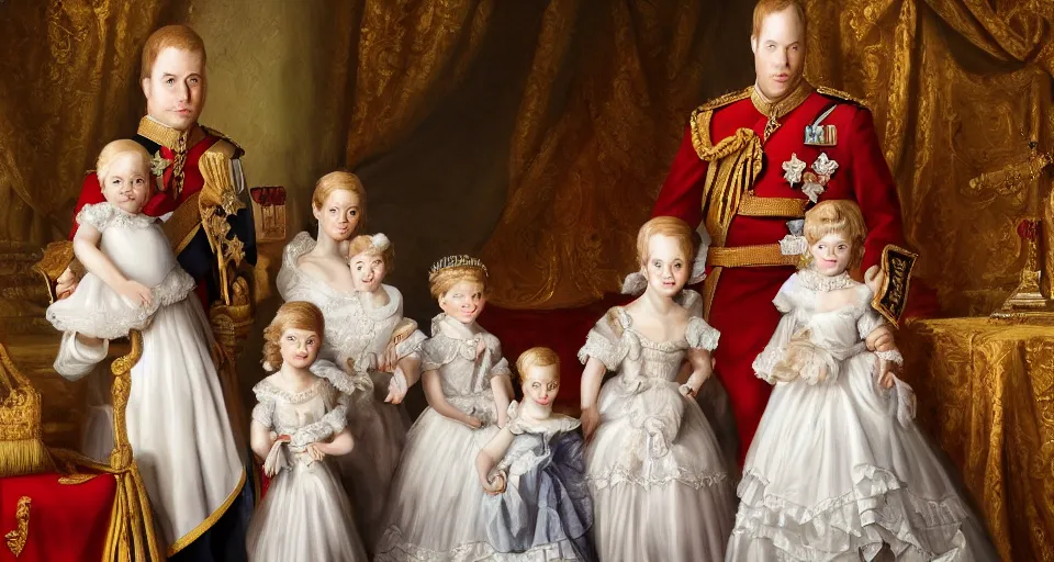 Prompt: portrait of a royal family, ultra realistic, oil painting, digital art, high detail