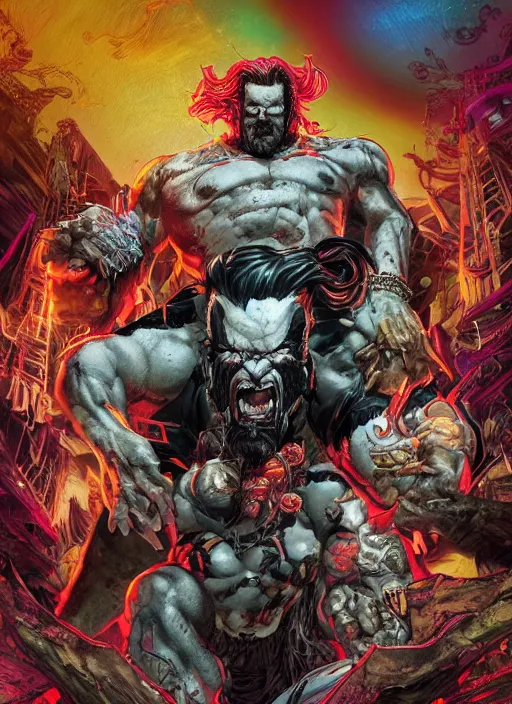 Image similar to first issue of lobo comic book cover art by ariel olivetti, au naturel, hyper detailed, digital art, trending in artstation, cinematic lighting, studio quality, smooth render, unreal engine 5 rendered, octane rendered, art style by klimt and nixeu and ian sprigger and wlop and krenz cushart