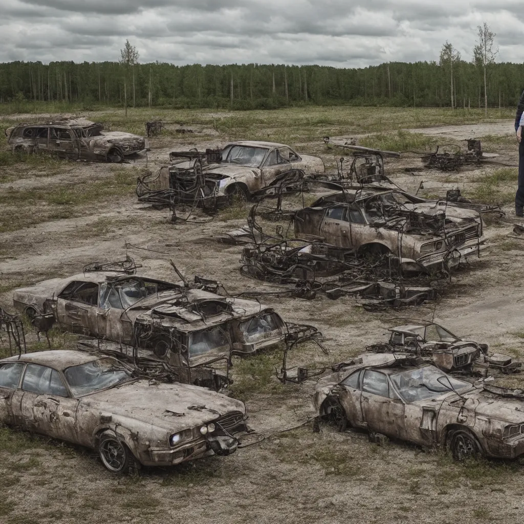 Image similar to top gear, jeremy clarkson, drifting in chernobyl zone, very detailed, 4 k, professional photography