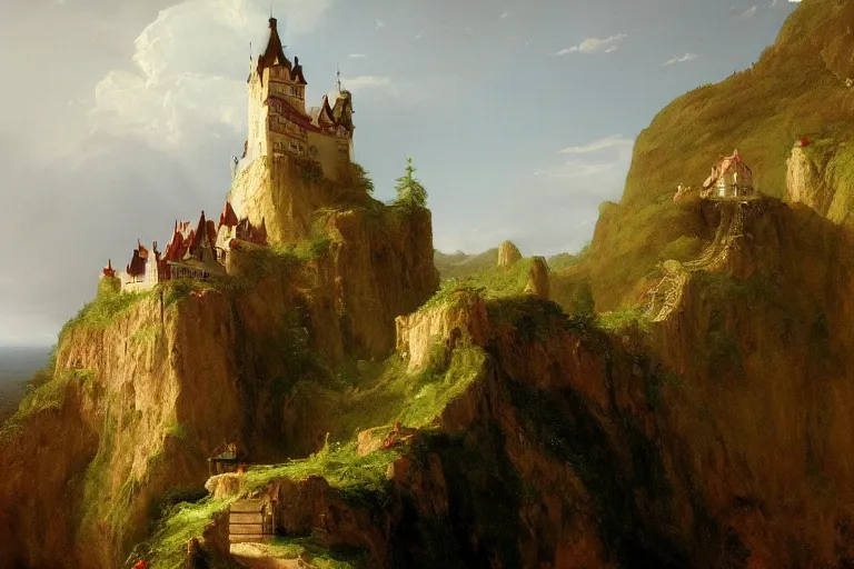 Image similar to a german castle on the cliff, by thomas cole, trending on artstation