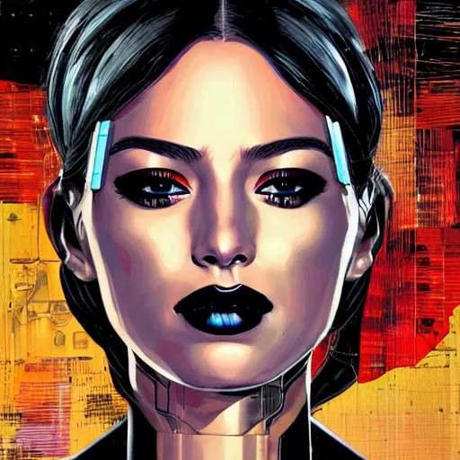 Image similar to portrait of a female android, by MARVEL comics and Sandra Chevrier