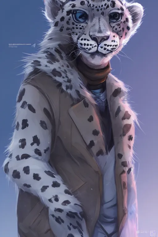 Image similar to anthropomorphic snow leopard scientist, trending on artstation, trending on furaffinity, digital art, by kawacy, anime, furry art, warm light, backlighting, cartoon, concept art, cyberpunk