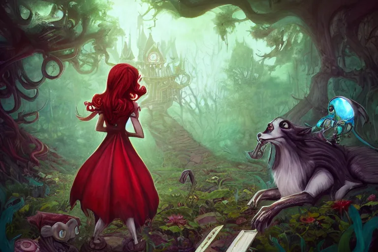 Image similar to forest, american mcgee's alice, sharp focus, artstation, trending, by julie dillon, luis melo, tyler miles lockett, lei jin, hong lei, ken wong, adam narozanski, joy ang