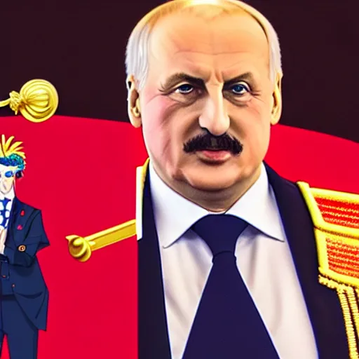 Prompt: president of belorussia, alexander lukashenko with golden long wand in his hands in anime style, sailor moon, anime, perfect faces, fine details