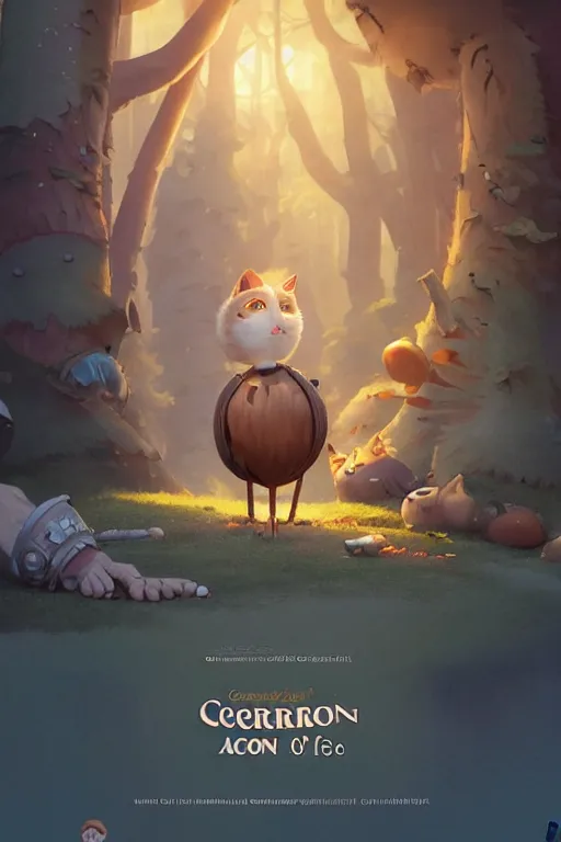 Image similar to round antropomorphic acorn and his cat friend in a slice of life movie, cerebri movie poster, by nuri iyem, james gurney, james jean, greg rutkowski, anato finnstark. pixar. hyper detailed, 5 0 mm, award winning photography, perfect faces